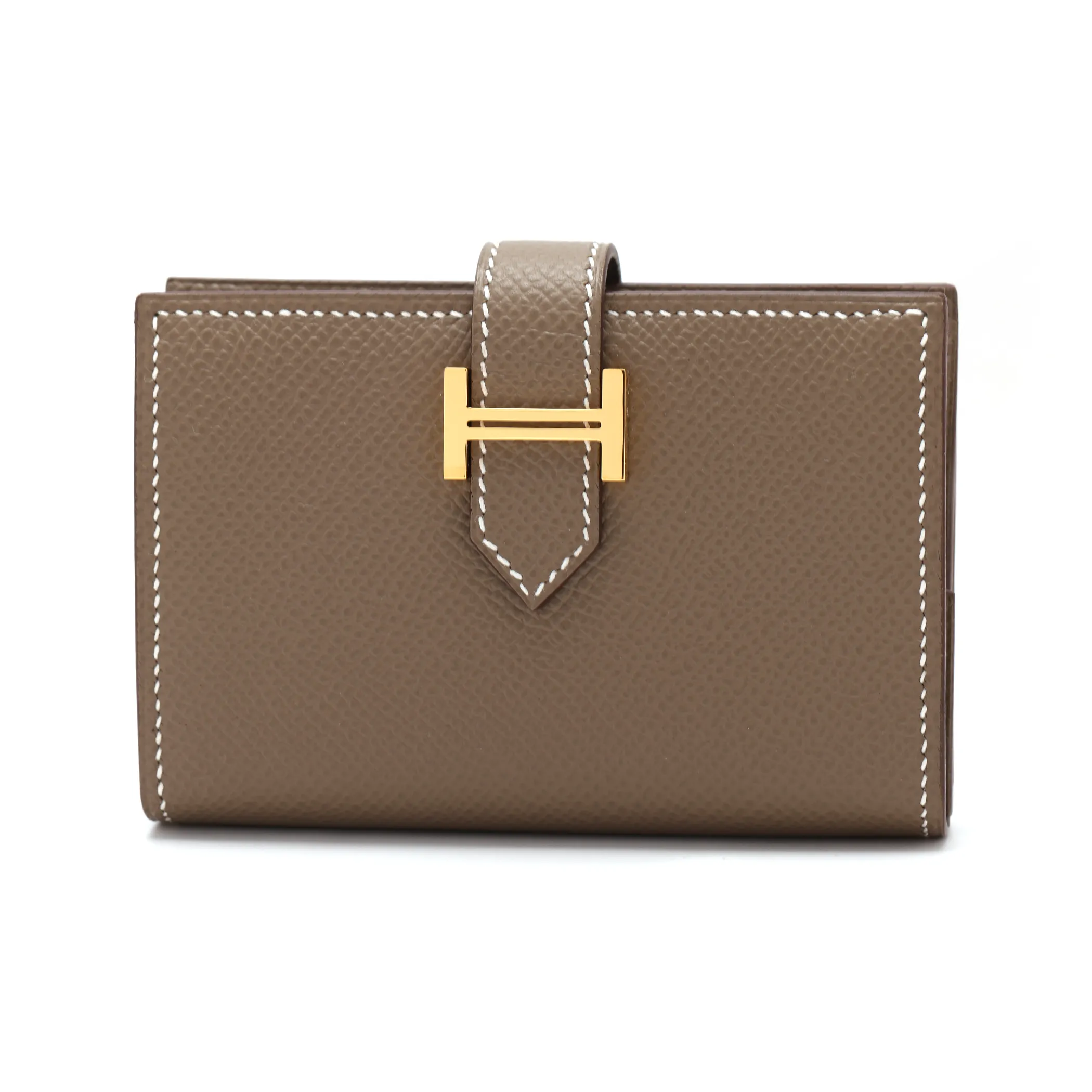 HERMES Bearn Epsom Calfskin Wallet Mini Women's 18 Etoupe Elephant Gray