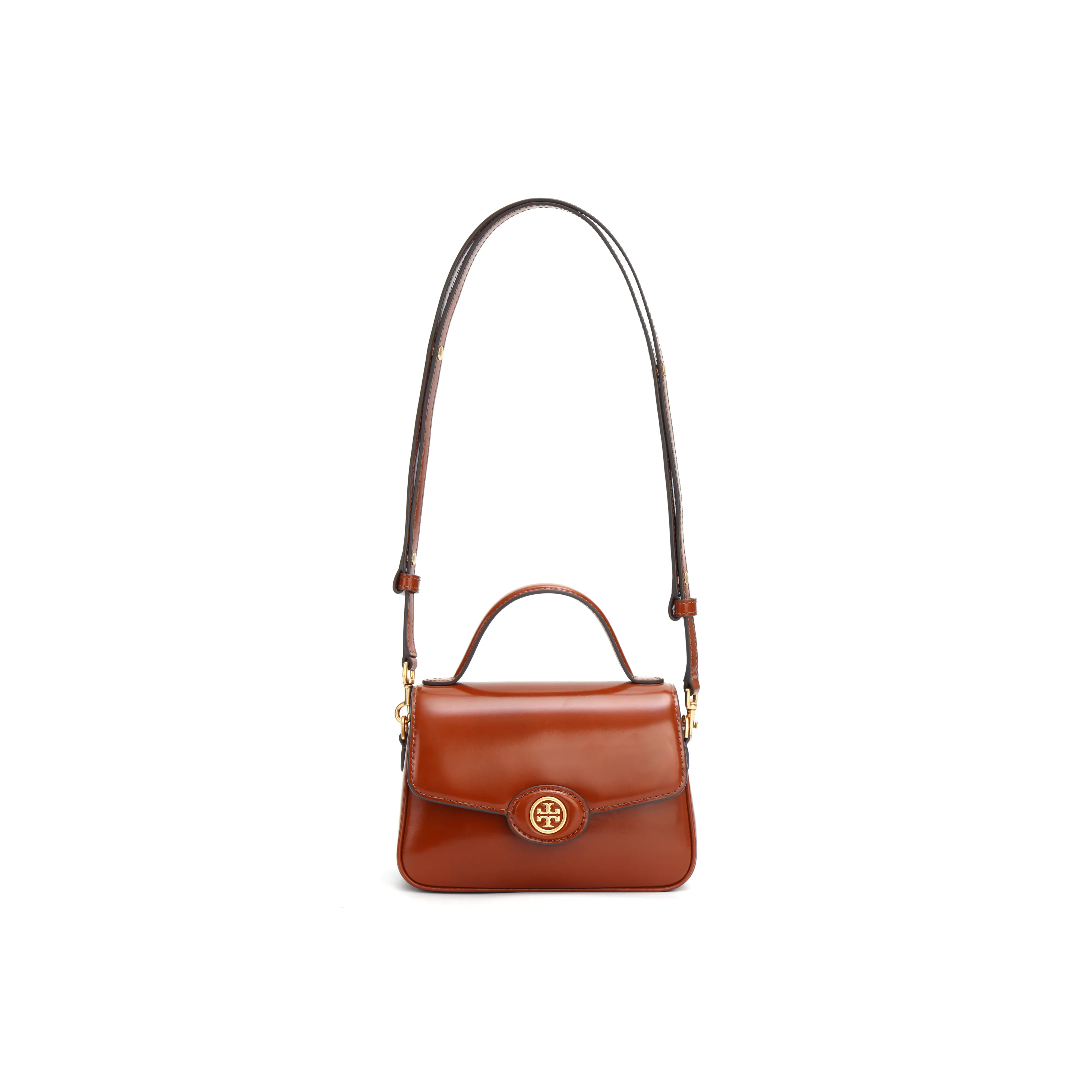 TORY BURCH Robinson Spazzolato Small Top Handle Dark Sienna