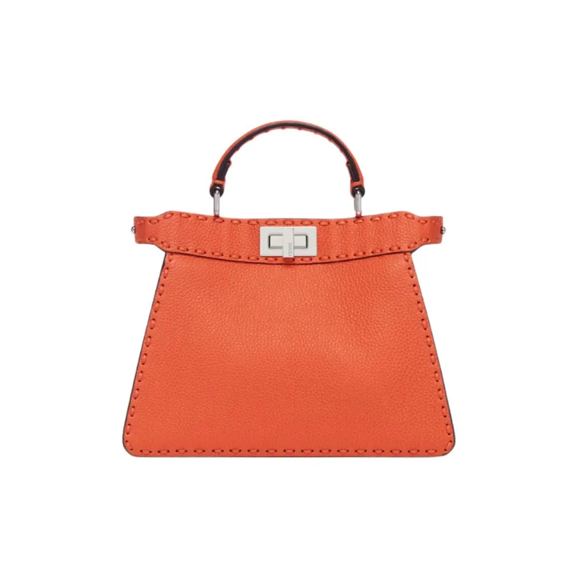 FENDI Peekaboo ISeeUSelleria Leather One Shoulder Handbag Small Size Women's Orange
