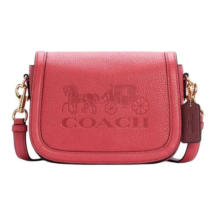 COACH Horse And GarriageSaddle Leather Handbag, Shoulder Bag, Crossbody Bag Trumpets Women's Strawberry Red