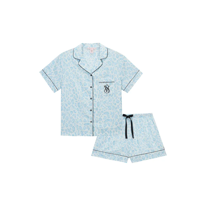 Victoria's Secret Pajama Set Women's Blue Leopard Print