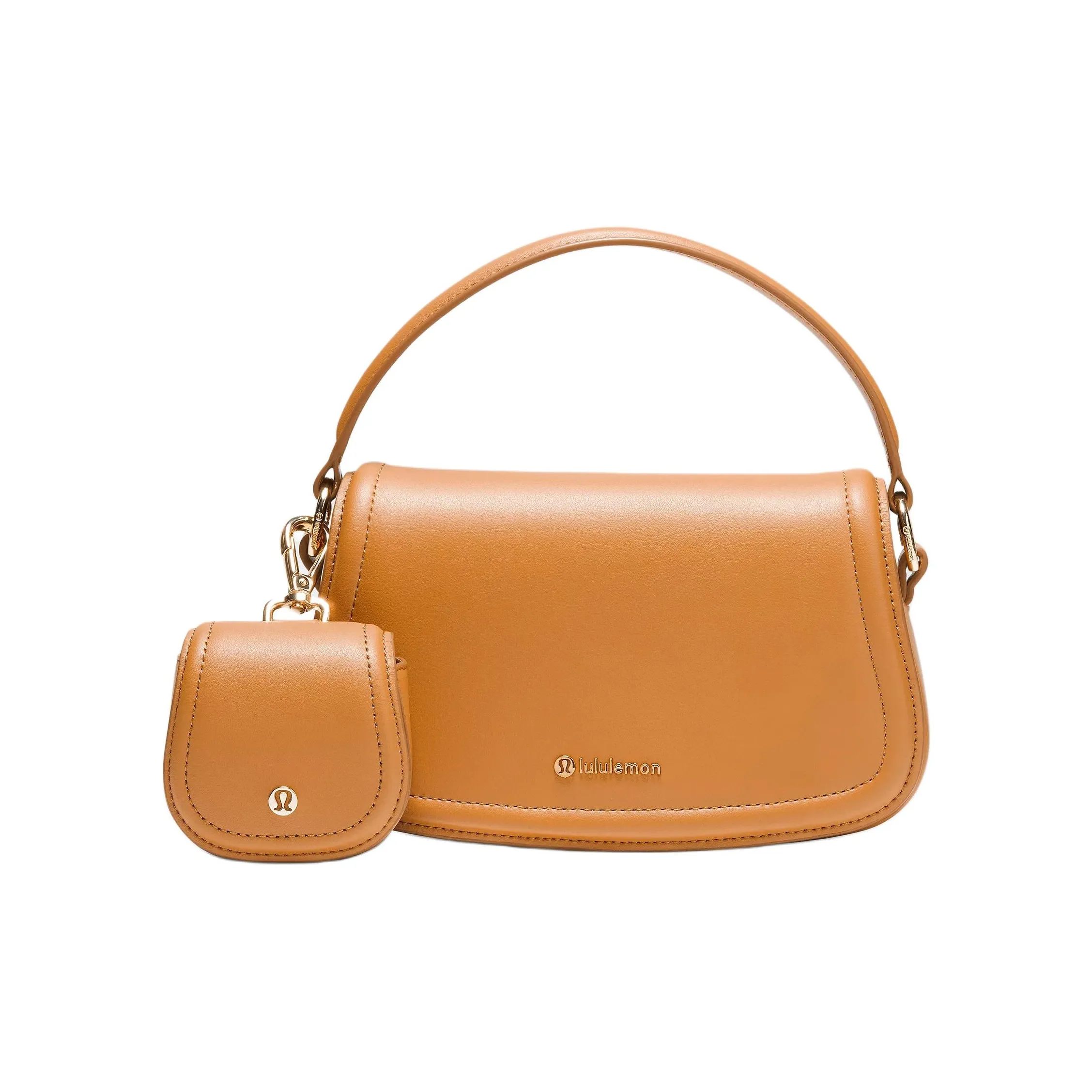 lululemon Кожа Сумка через плечо Сумка Мини Женская Каштаново-коричневая и Золотая