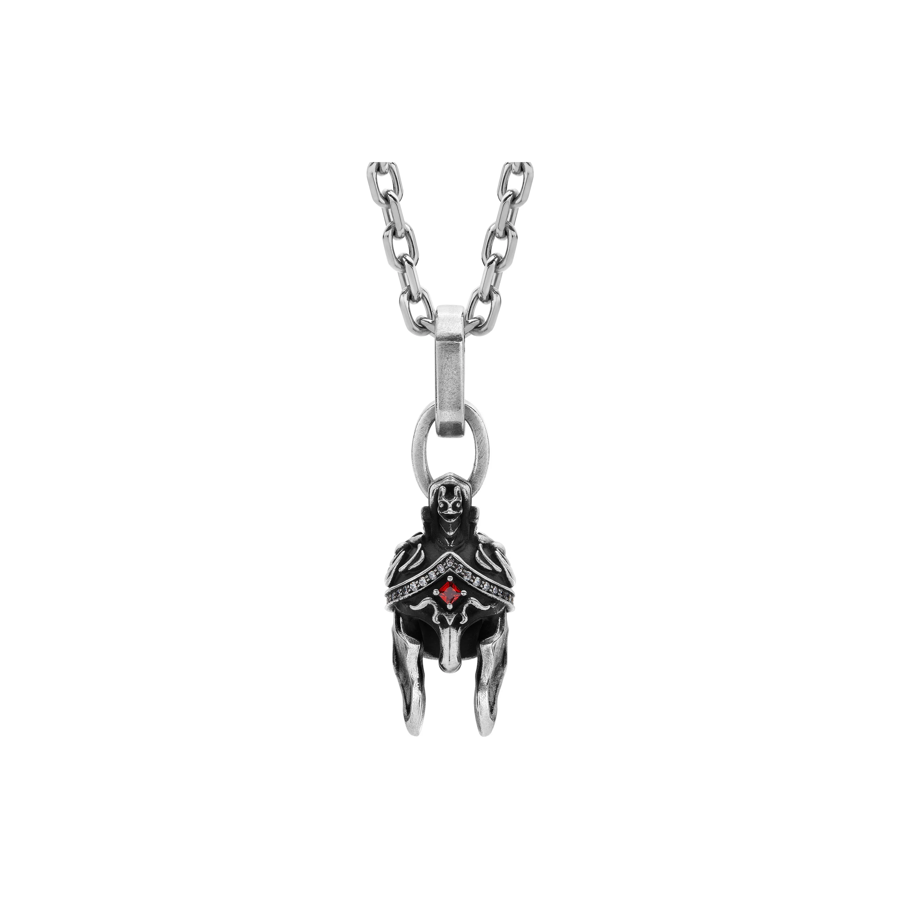 ROCK&RIDE 925 Sterling Silver With Garnet Red Zircon And White Zircon Charm/Pendant Men's