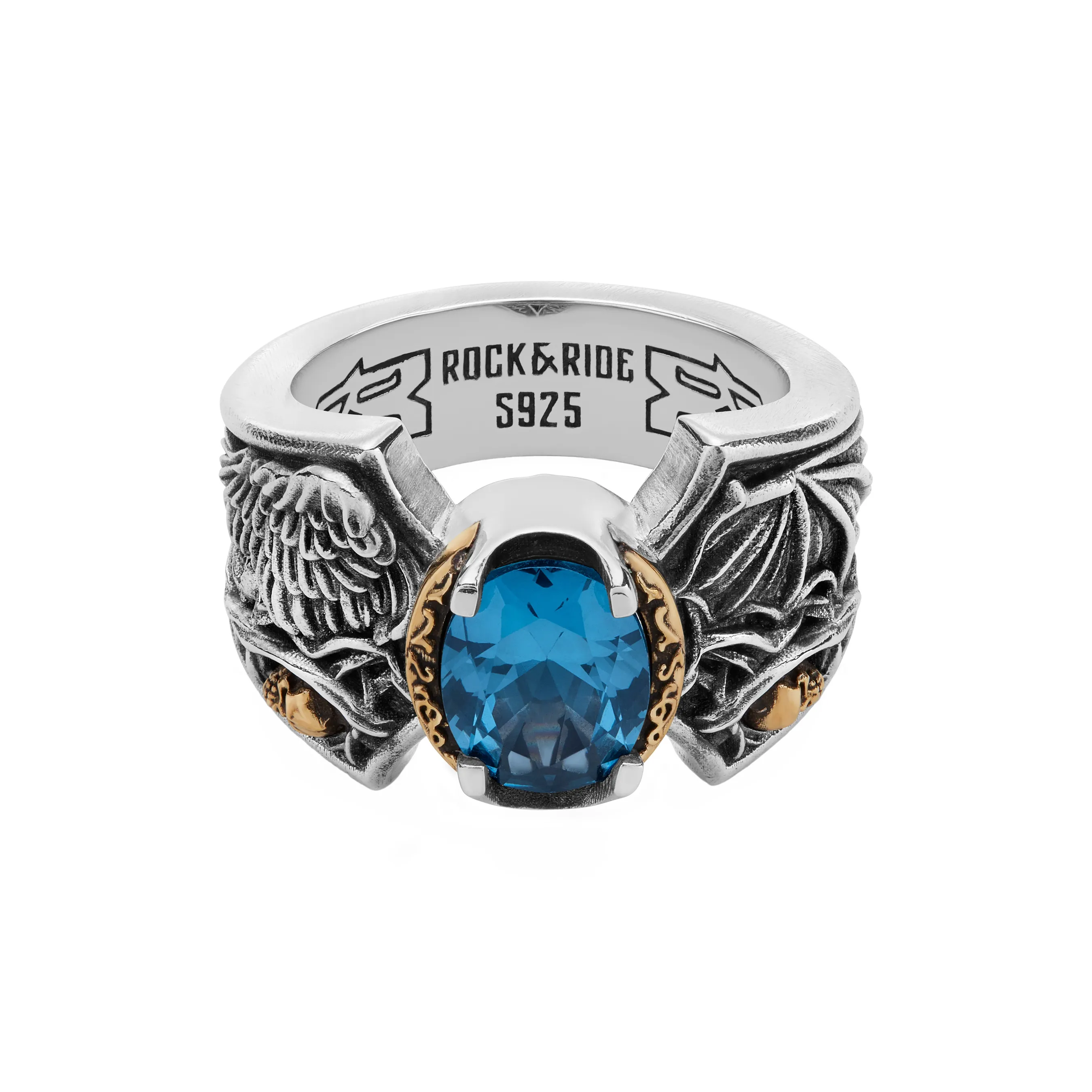 ROCK&RIDE 925 Sterling Silver Inlaid With Blue Spinel And Copper Rings Men's