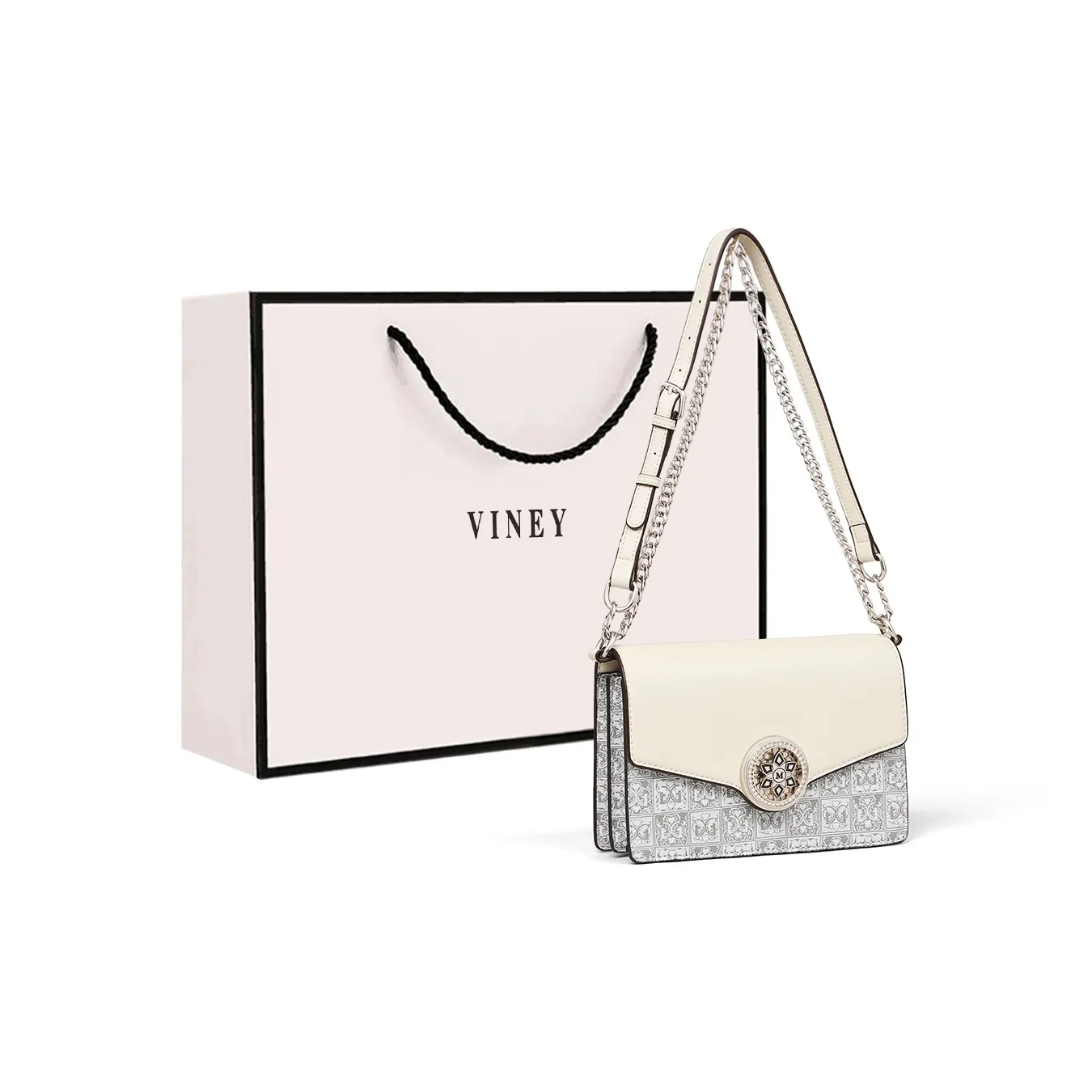 VINEY Synthetic Leather Shoulder Bag, Crossbody Bag Regular Women's Ecru