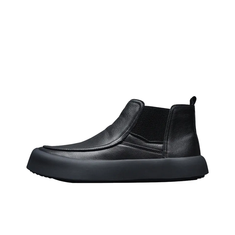Ruomini Short Chelsea Boots Low Heel Men's Black
