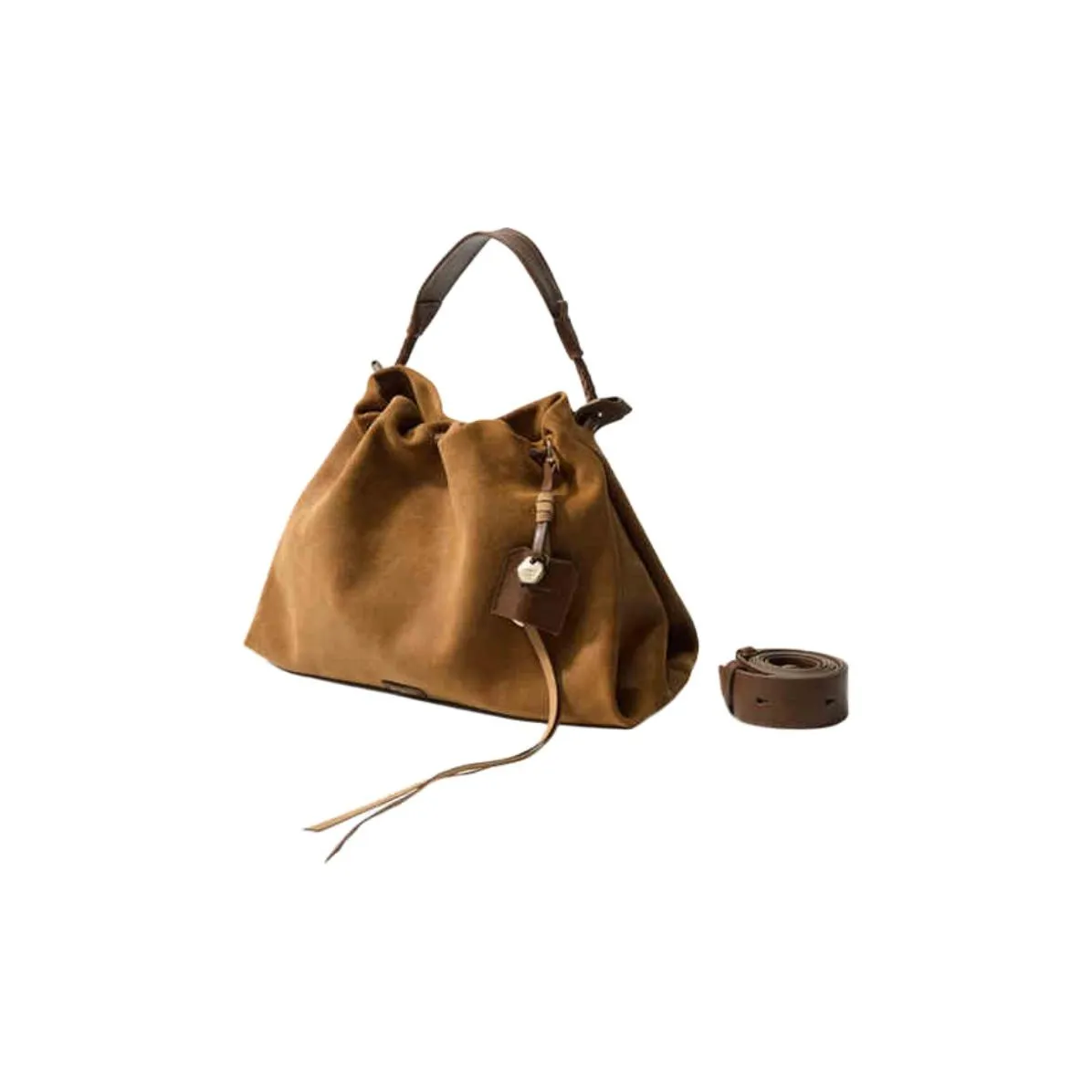 Songmont Suede Shoulder Bag, Crossbody Bag, Handbag Trumpets Unisex Sand Dusk Brown+Endless Charm Bag Charm