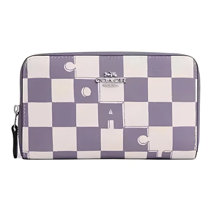 COACH Id Zip Wallet Canvas With Leather Wallet Medium Size Women's Light Purple & White