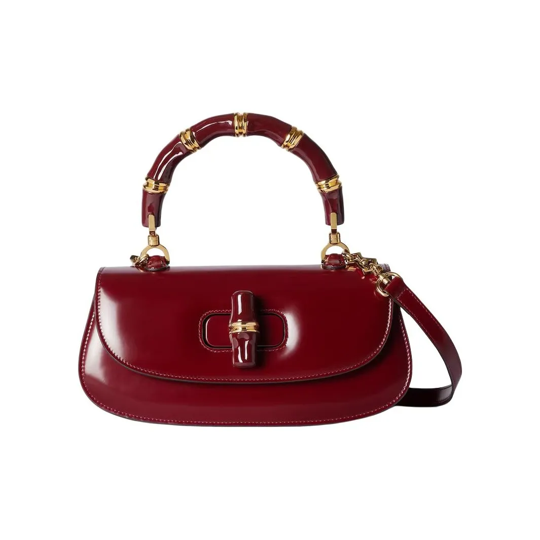 GUCCI Polished Leather Shoulder Bag, Crossbody Bag, Handbag Trumpets Women's Dark Red