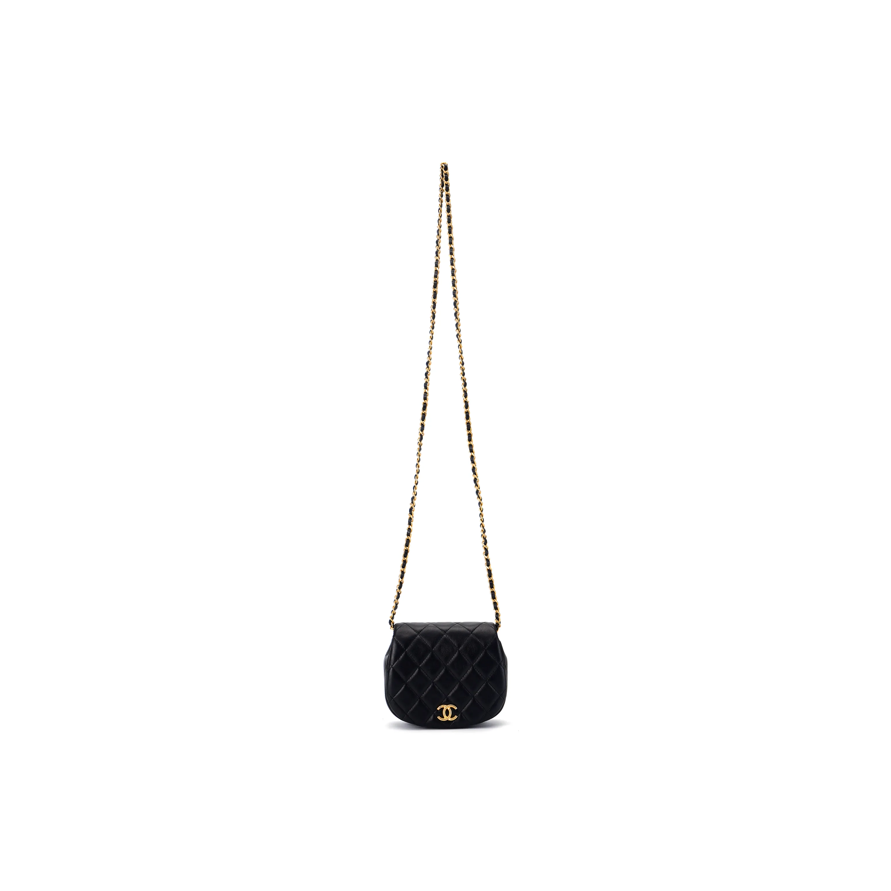 CHANEL Sheepskin One Shoulder Crossbody Clutch Women's Black