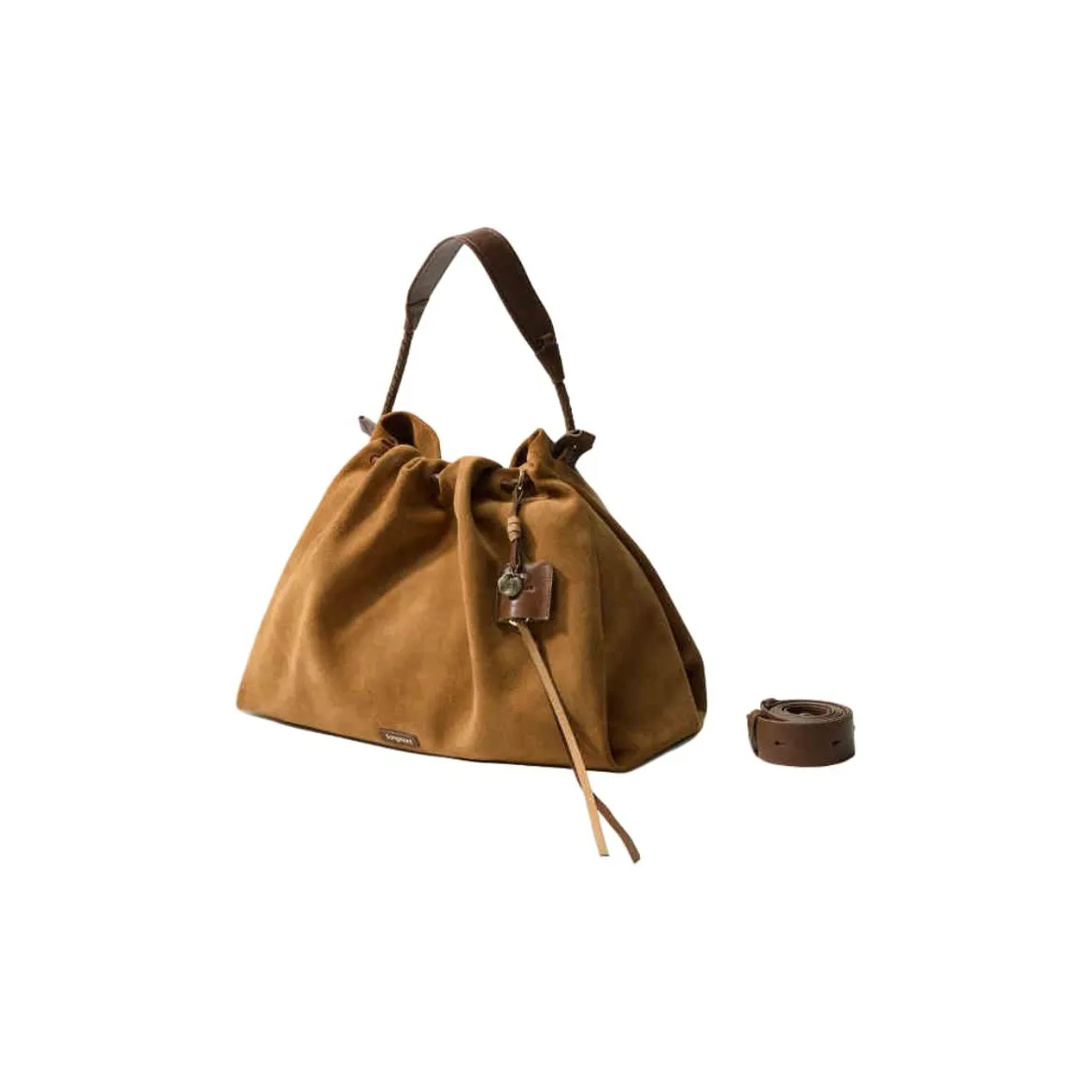 Songmont Split Cow Leather Suede Crossbody Bag, Shoulder Bag Medium Size Unisex Sunset Sand Brown