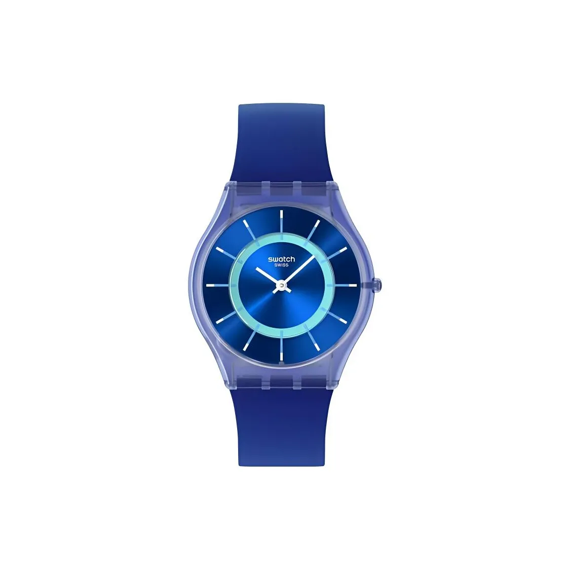 SWATCH SKIN Collection Кварцевый механизм Унисекс Часы 34 мм Синий циферблат Bio Based Чехол для часов Силиконовый ремешок