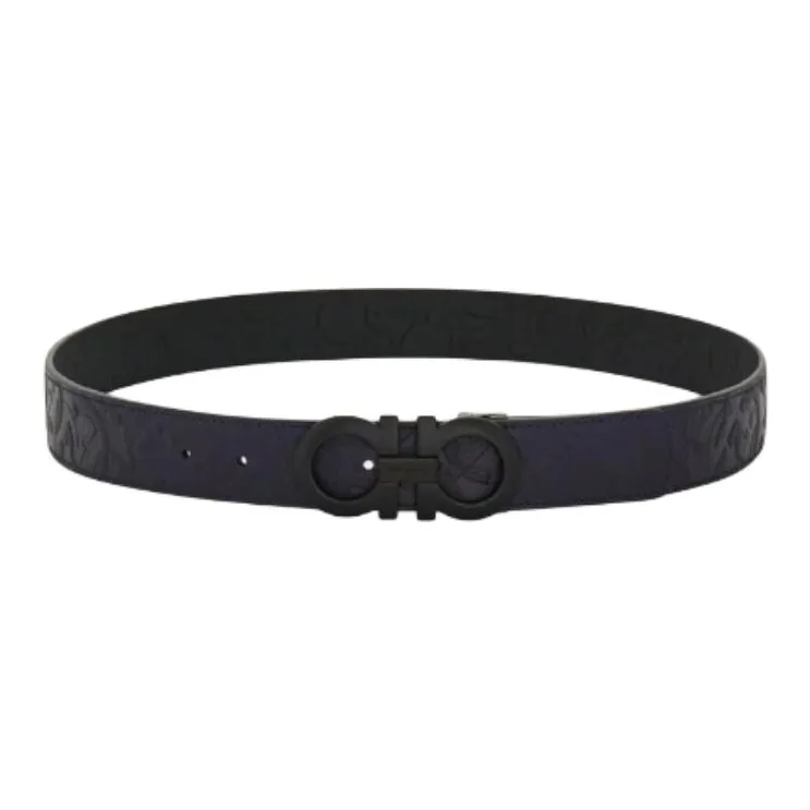 FERRAGAMO Телячья кожа Кожаные ремни Мужской Темно-синий Черный 3,5 см