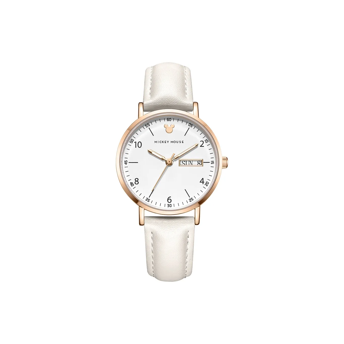 Disney Mickey Series Кварцевый механизм Кожаный ремешок Часы Женские часы Белый циферблат