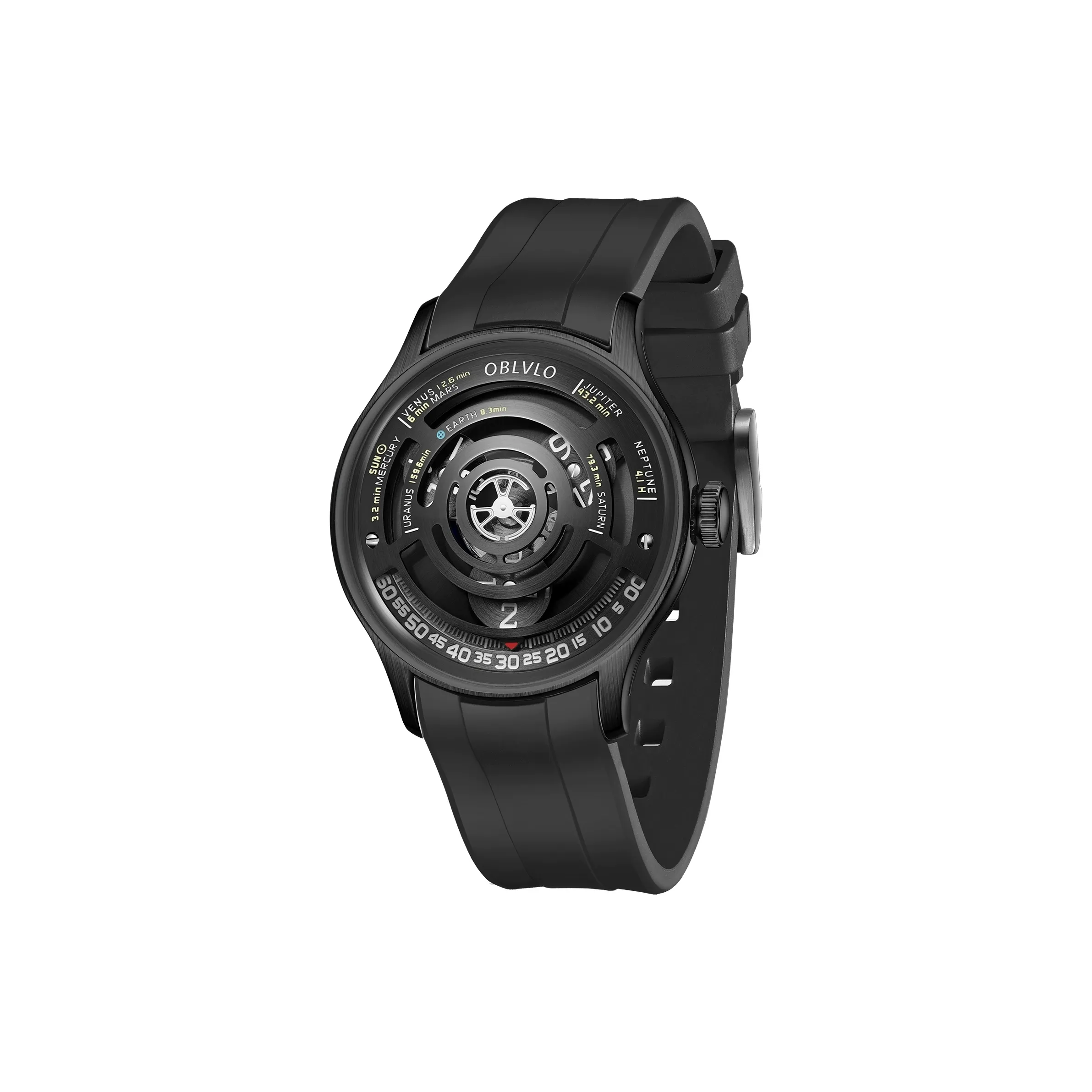 OBLVLO Solar Collection Automatic Mechanical Movement Rubber Strap Men's Watches Black Dial