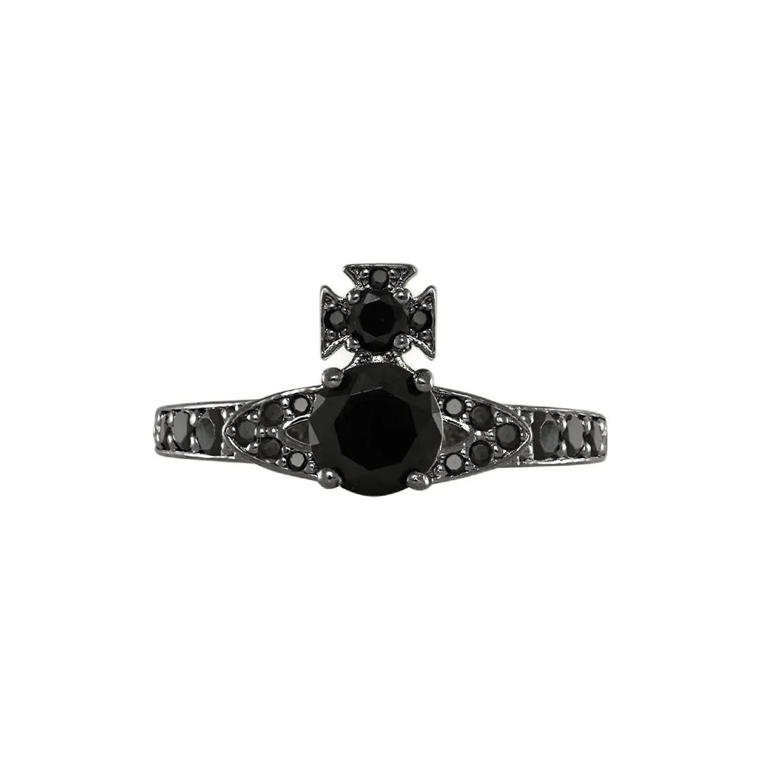 Vivienne Westwood Recycled Silver Saturn Inlaid Ring Unisex Black