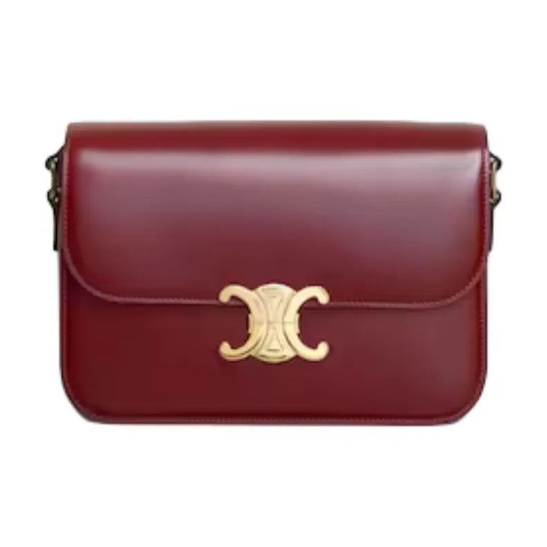 CELINE Triomphe Calfskin Crossbody Bag, Shoulder Bag Women's Light Burgundy Red