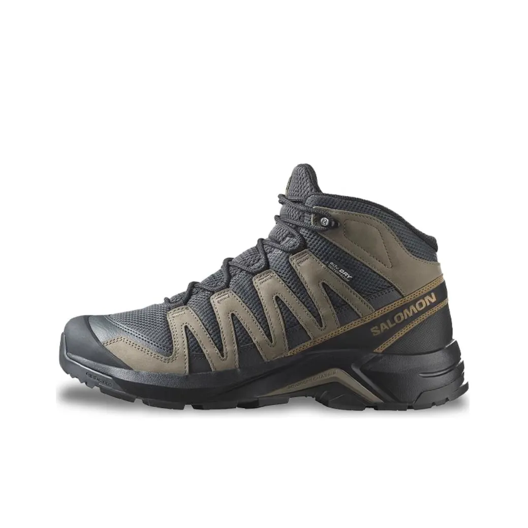 SALOMON X Adventure Slip-resistant Abrasion-resistant Waterproof MID Top Hiking Shoes Men's Gray SALOMON X Приключение Противоскользящий Устойчивый к износу Водонепроницаемый MID Топ Походная обувь Мужская Серый