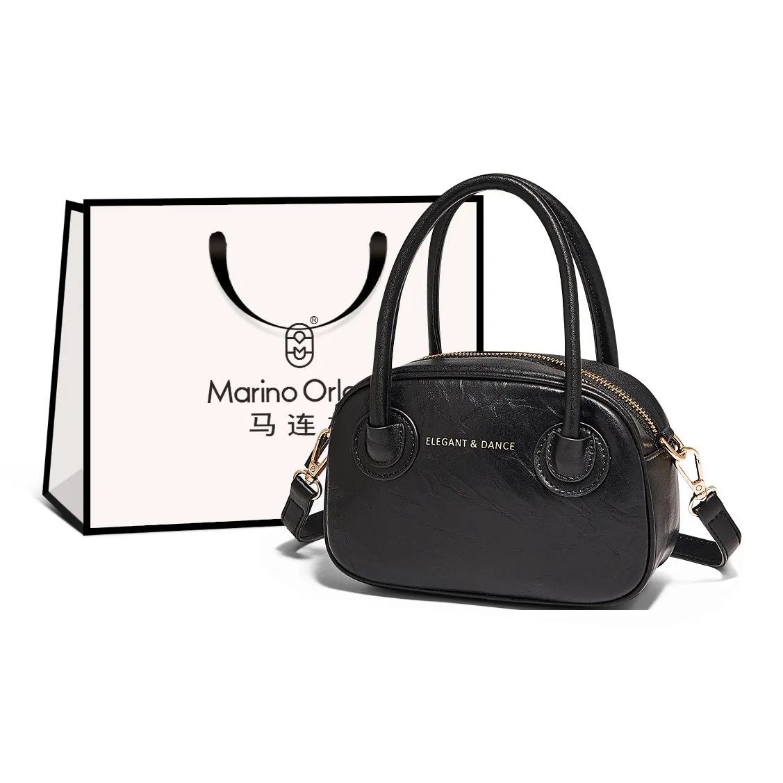 Marino Orlandi Hand-Woven Grain Cow Leather Portable Handheld Small Bag Regular Women's Black/Ecru