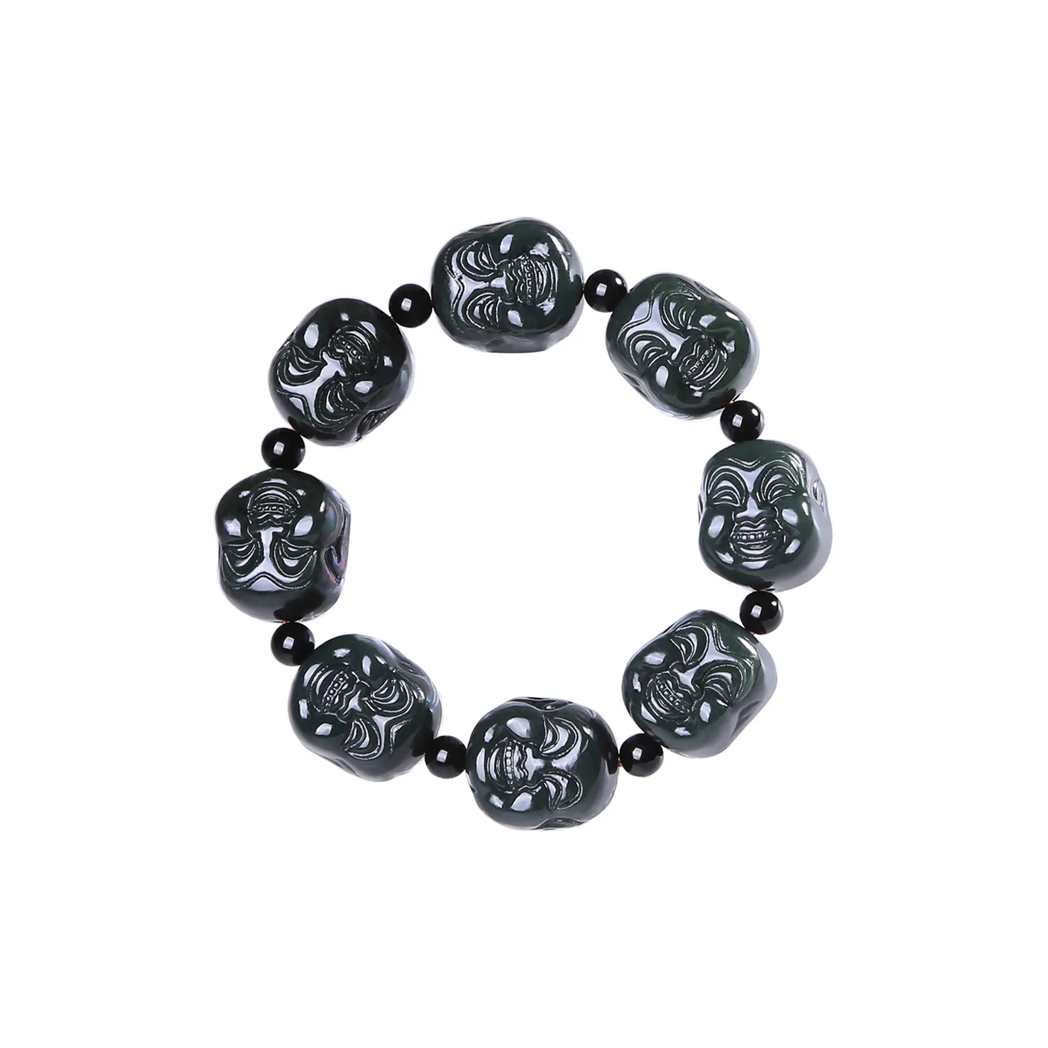 Renyu Jewelry New Chinese Style Maitreya Buddha # Good Luck Beaded Bracelet Green Jade Unisex