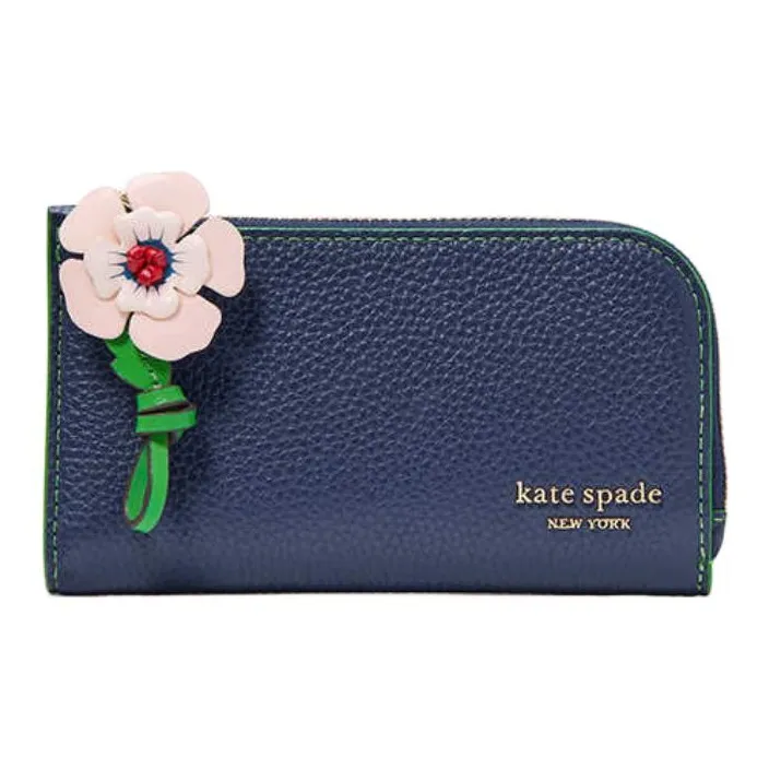 Kate Spade Cow Leather Wallet, Card Holder Trumpets Women's French Marine Blue