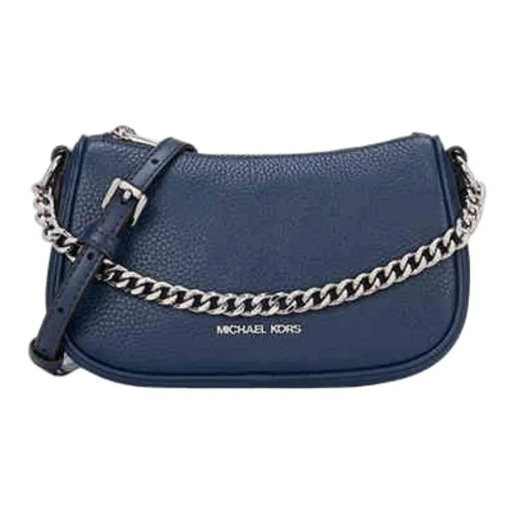 MICHAEL KORS Carmela Cow Leather Shoulder Bag, Crossbody Bag, Handbag Trumpets Women's Navy Blue