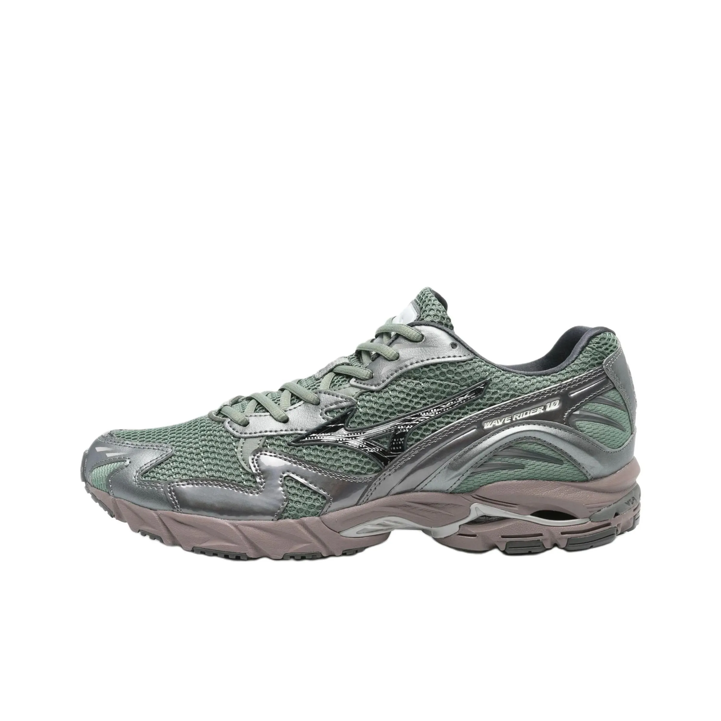 Кроссовки для бега Mizuno Wave Rider 10, низкий топ, зеленый, серебряный, унисекс