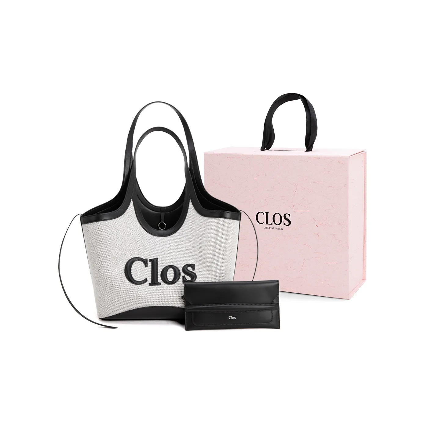 CLOS Коровья кожа Сумка на плечо Большая Женская Холст Черный Холст Коричневый