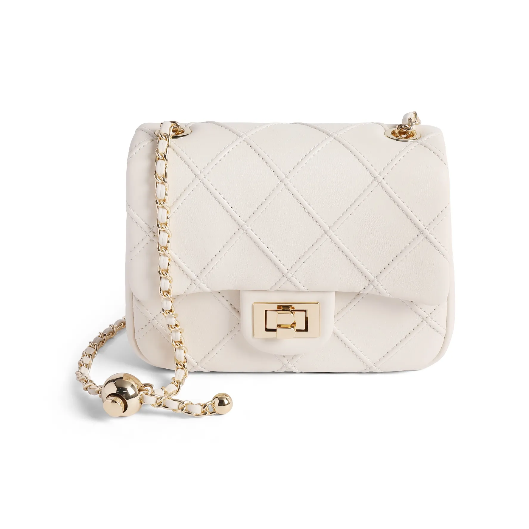 BELLE Artificial Leather Quilting Shoulder Bag, Crossbody Bag Women's Beige/Black