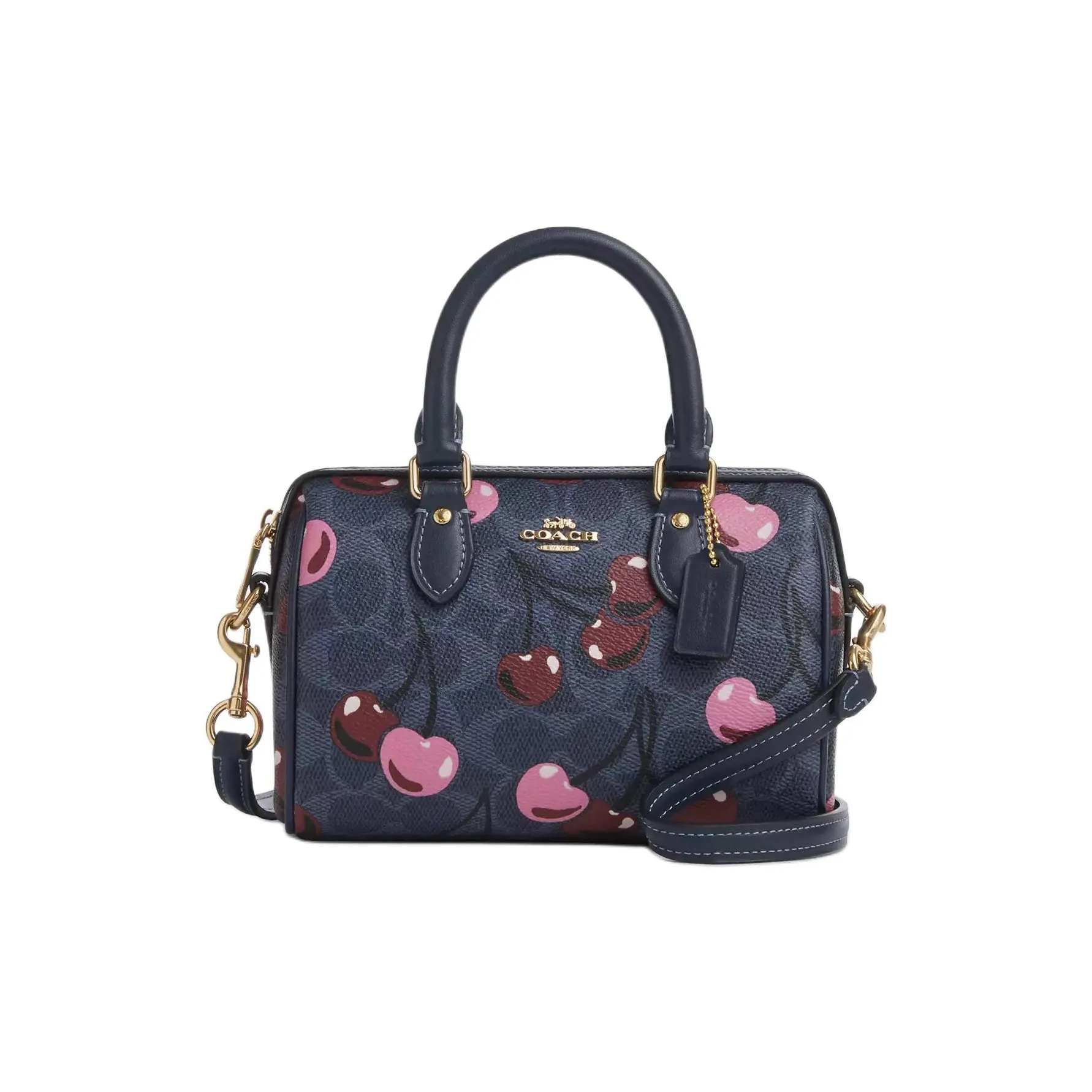 COACH Leather Cylinder Bag Shoulder Bag Crossbody Bag Handbag Mini Women's Blue