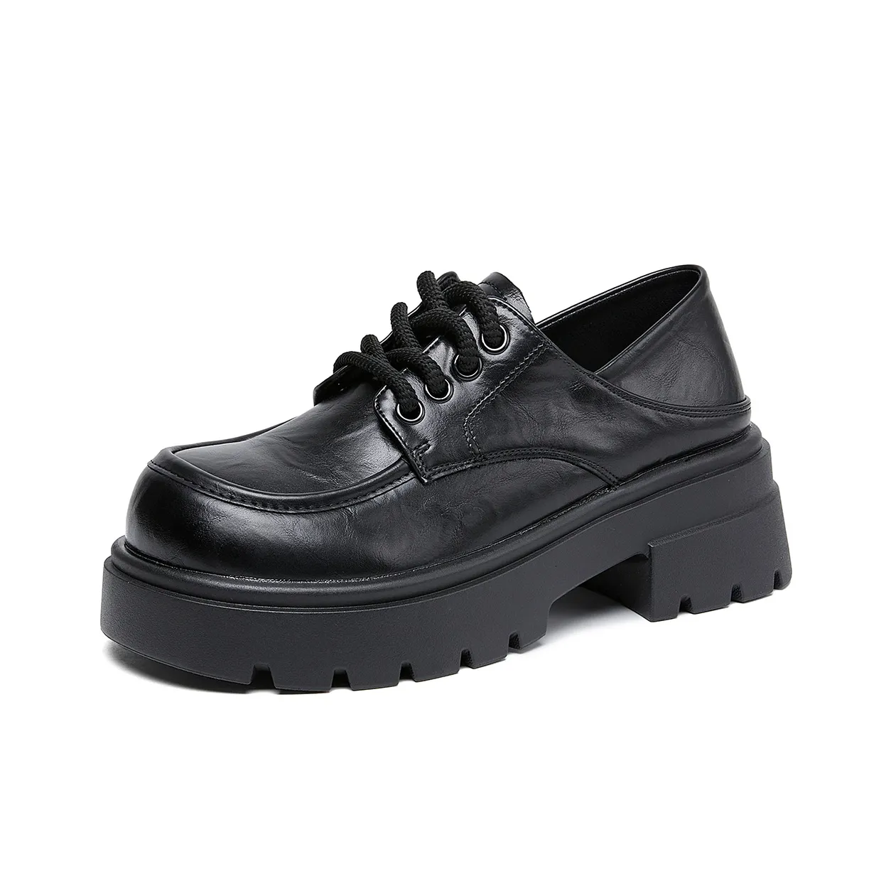 La Chapelle Vintage British Style JK Small Leather Shoes, Comfortable And Versatile Casual Single Shoes Women's Black