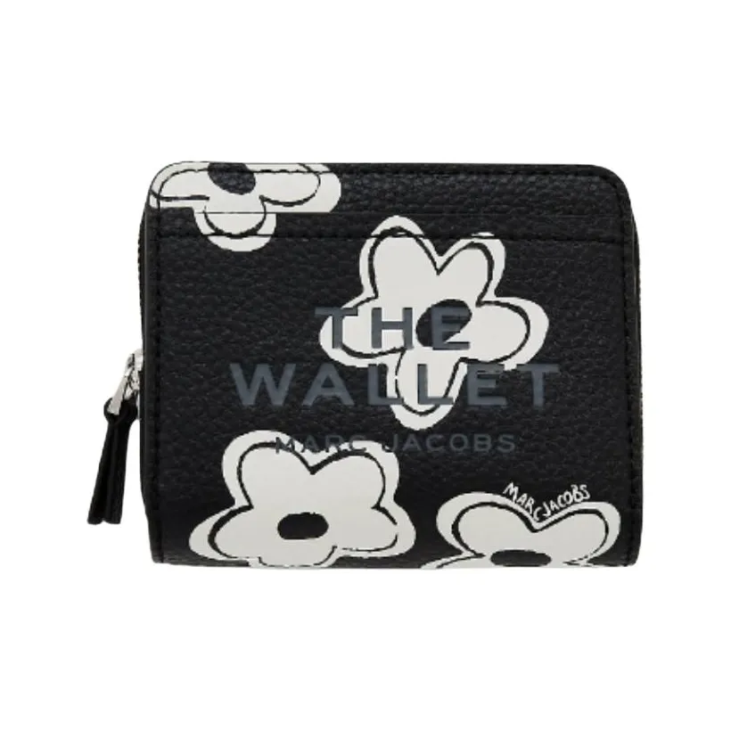 MARC JACOBS Daisies Whole Grain Leather Wallet Mini Women's Black & White