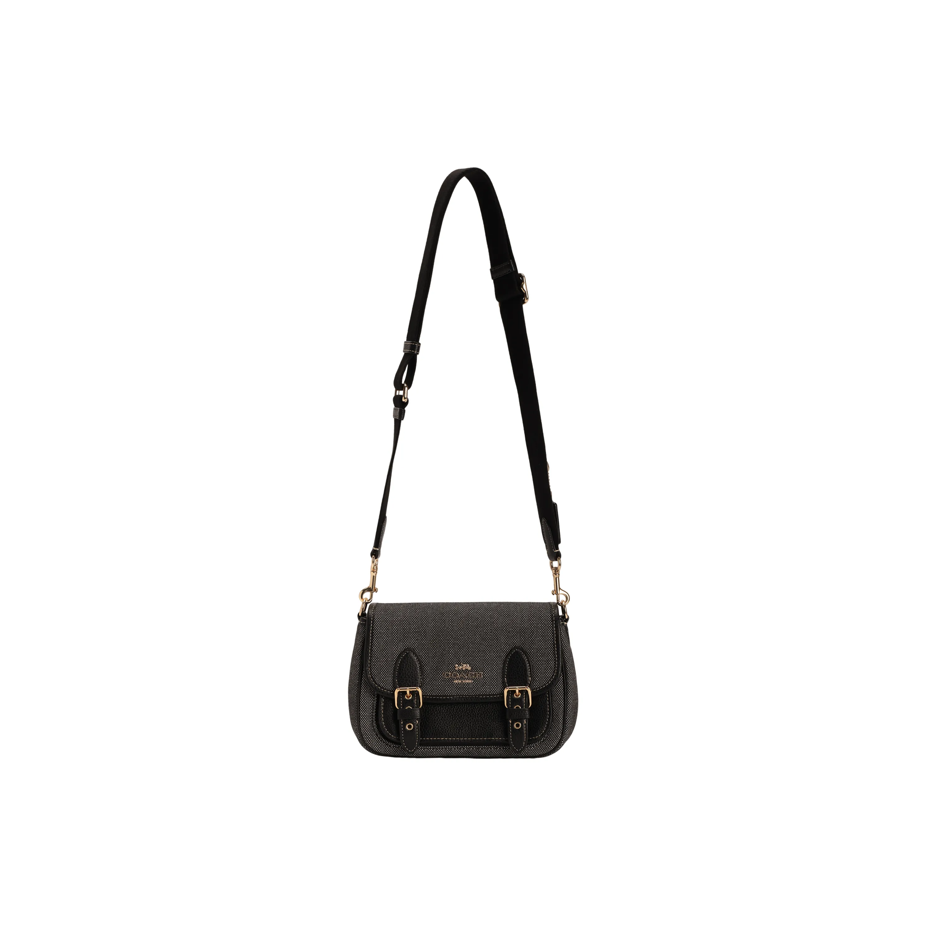 COACH Lucy Fabric With Cow Leather Shoulder Bag, Crossbody Bag Medium Size Women's Black