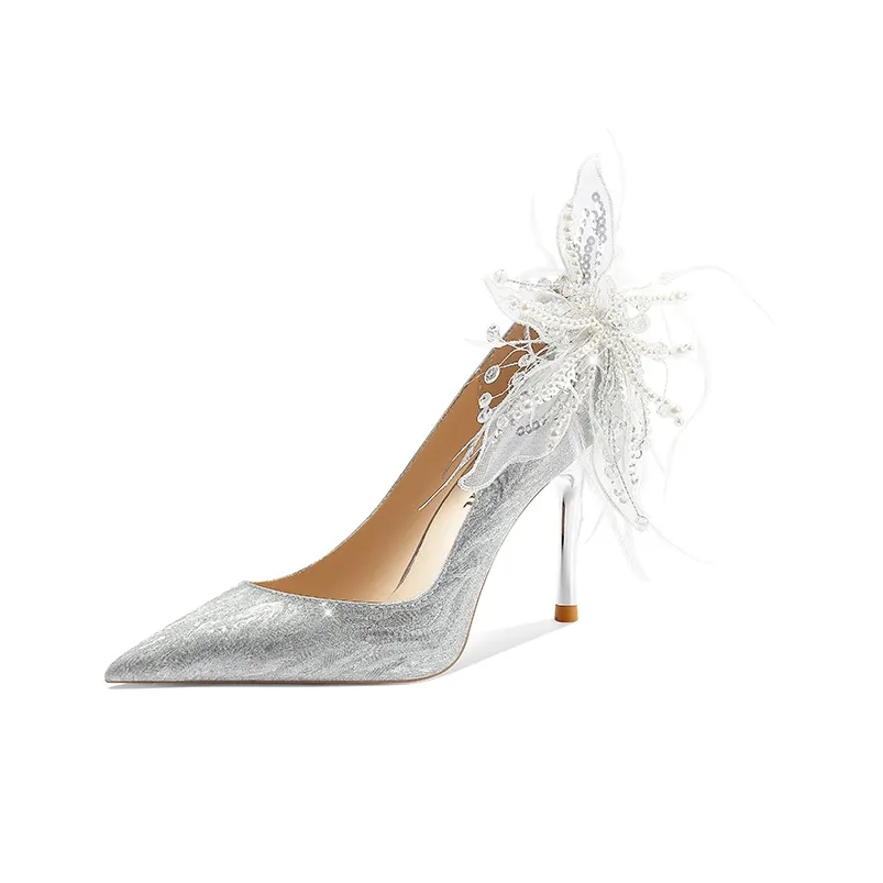 Crelinkxlat 'Begonia For You' Slim Heel High Heels Women's Silver