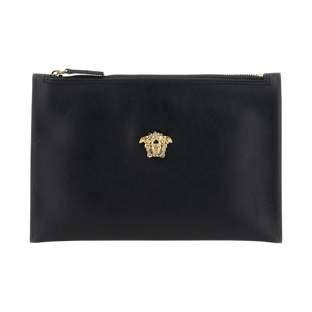 VERSACE Medusa Cow Leather Clutch Women's Black