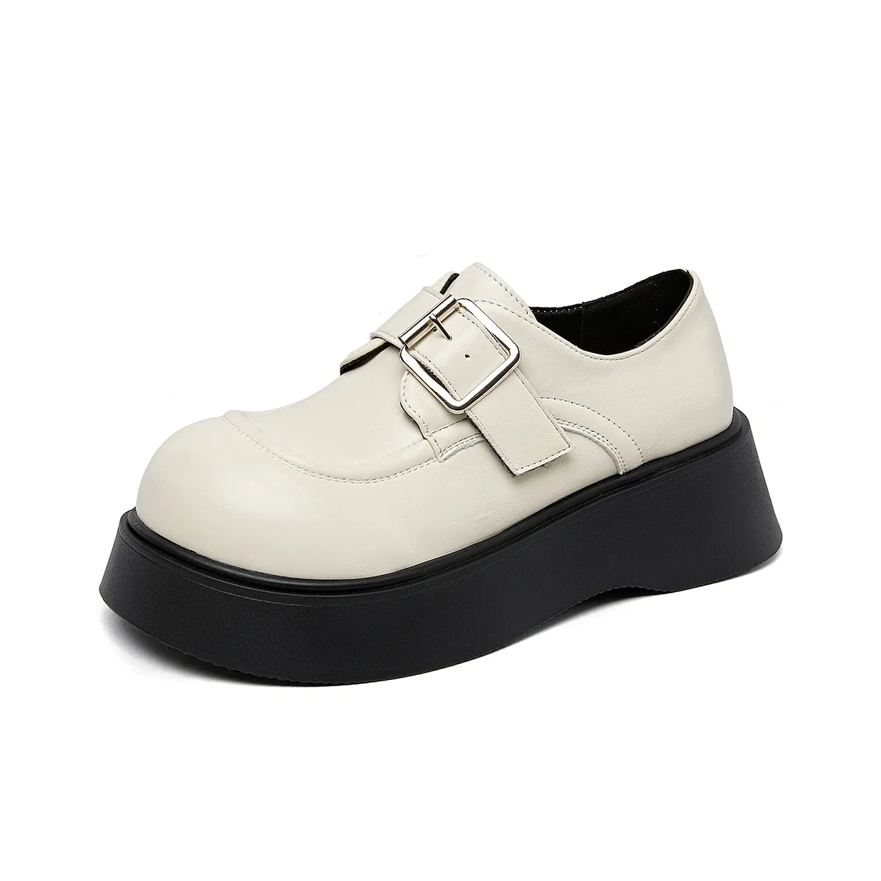 La Chapelle French Effortless Style Shiny Small Leather Shoes Loafers Women's Ecru