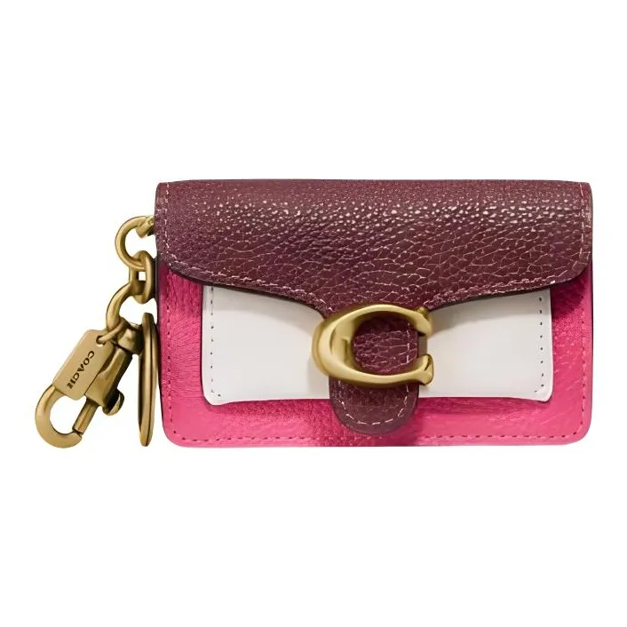 COACH Tabby Cow Leather Card Holder, Coin Purse Women's Burgundy & Pink & White