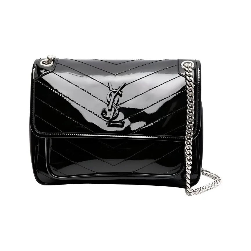 SAINT LAURENT Niki Cattle Leather Handbag, Shoulder Bag, Crossbody Bag Women's Black