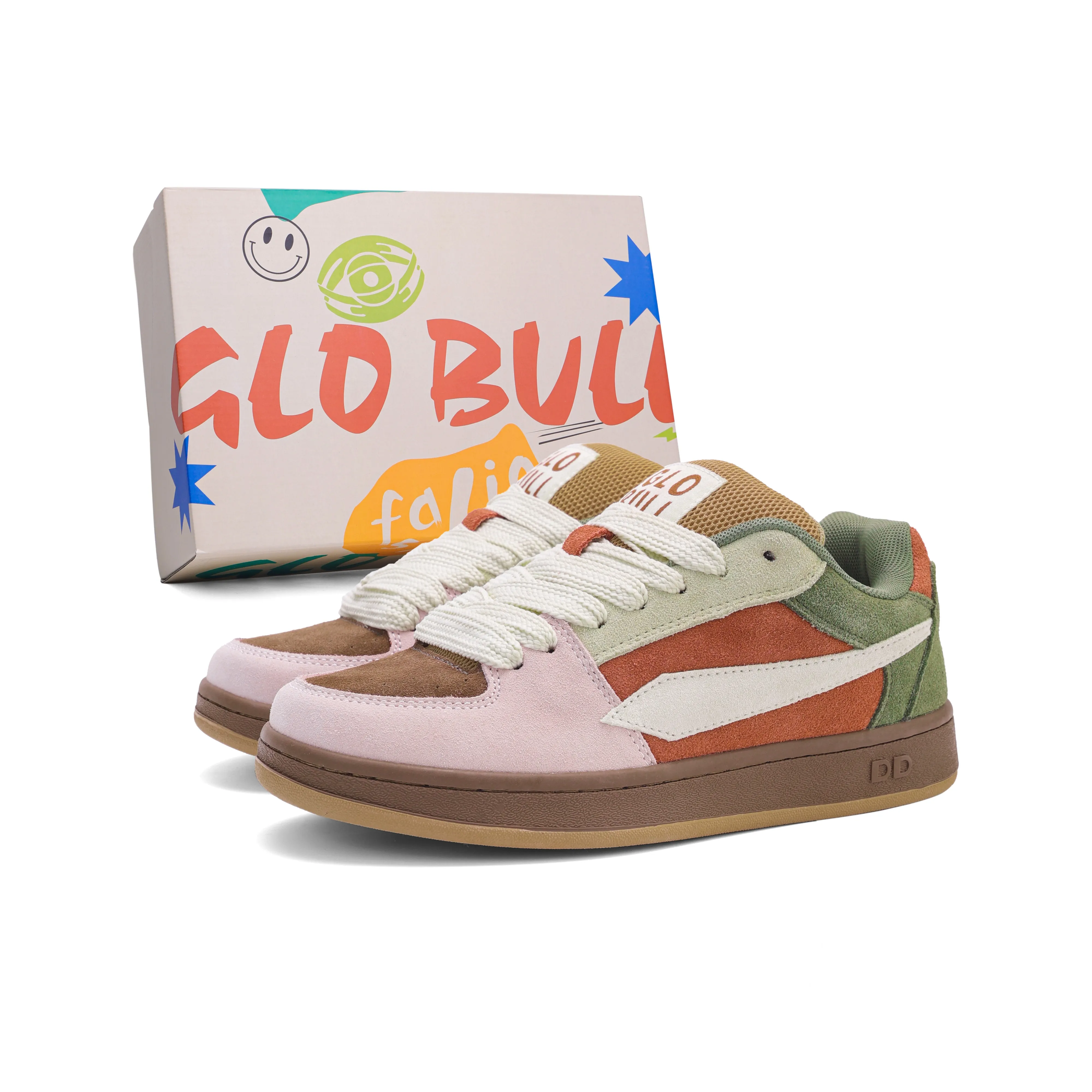 GLO BULL Skateboard Shoes Women's Low top Green Pink Brown