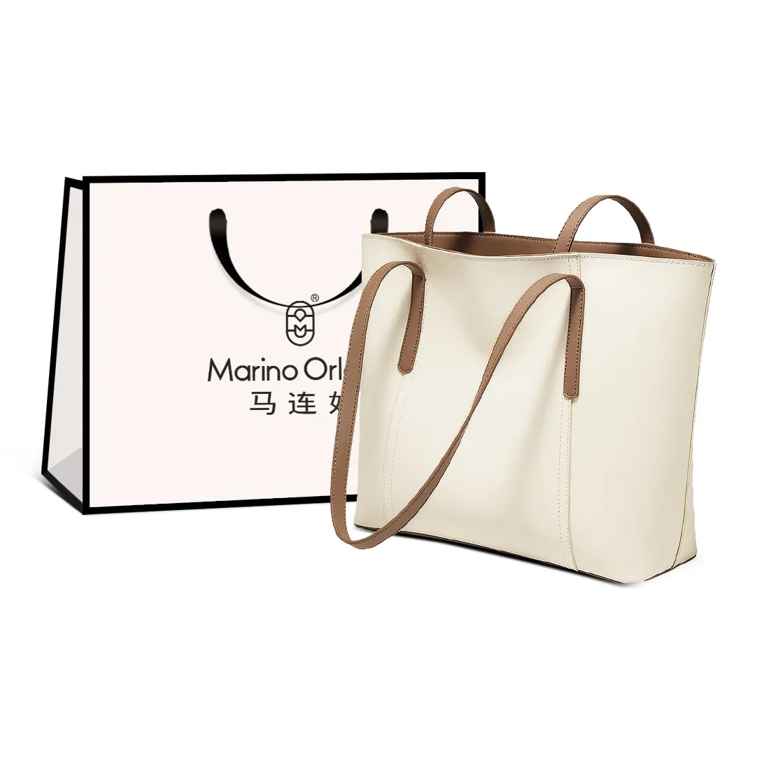 Marino Orlandi Genuine Cow Leather Commute Bag, Tote Bag, Shopping Bag, Handbag, Shoulder Bag Large Size Women's