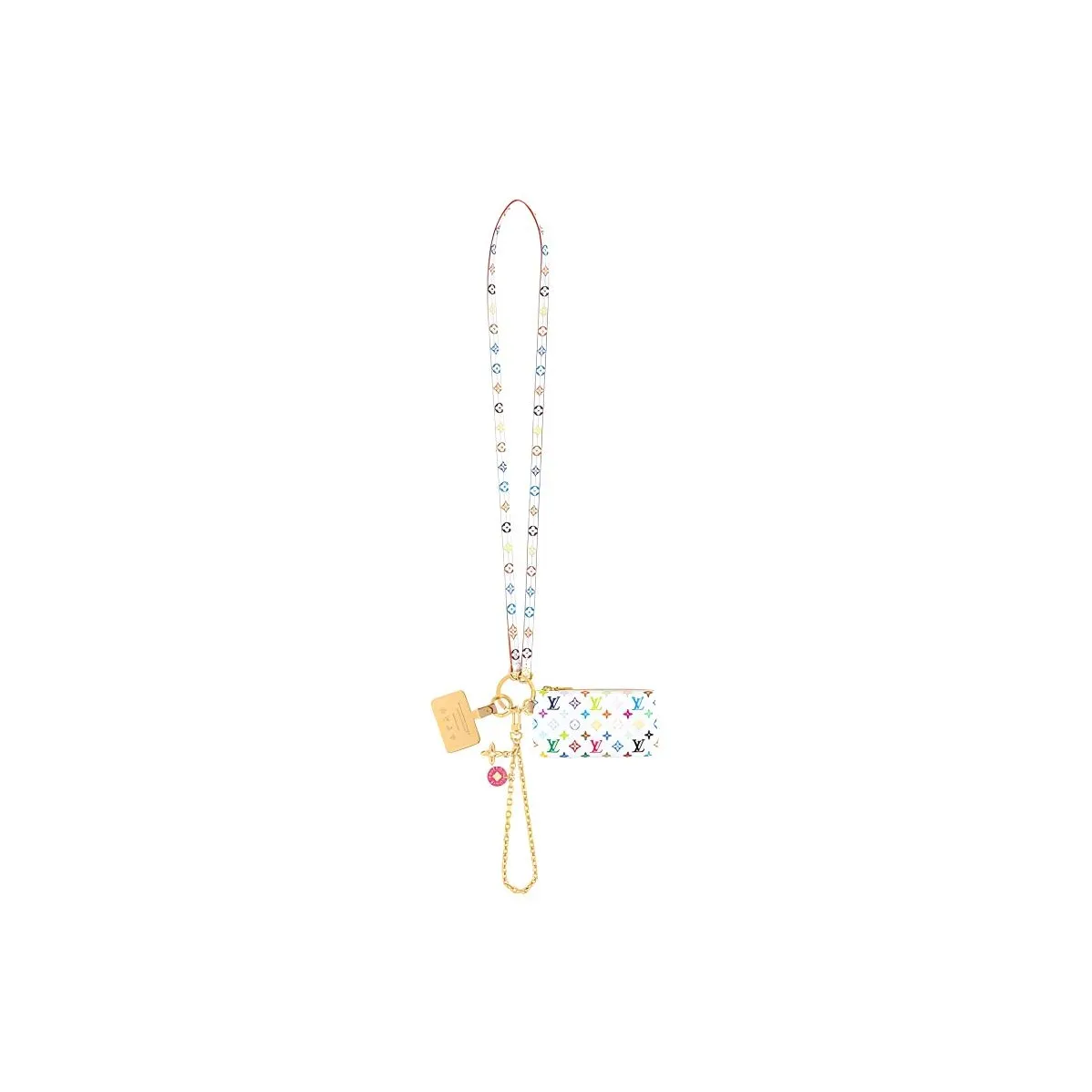 LOUIS VUITTON Takashi Murakami Village Co Financing Leather Trim Phone Case With Chain Zero Wallet Women
s White