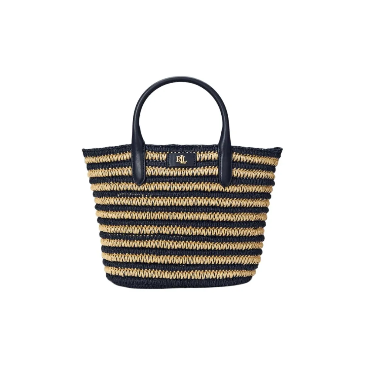 Ralph Lauren Plant Fiber Tote Bag Shopping Bag Shoulder Bag Handbag Medium Size Women's Natural Color With Dark Blue