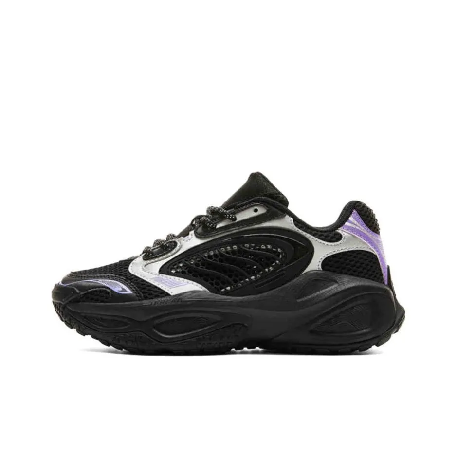 PEAK Taichi Winged Flight Anti Slip Wear Resistant Low Top Chunky Sneakers Unisex Black Purple