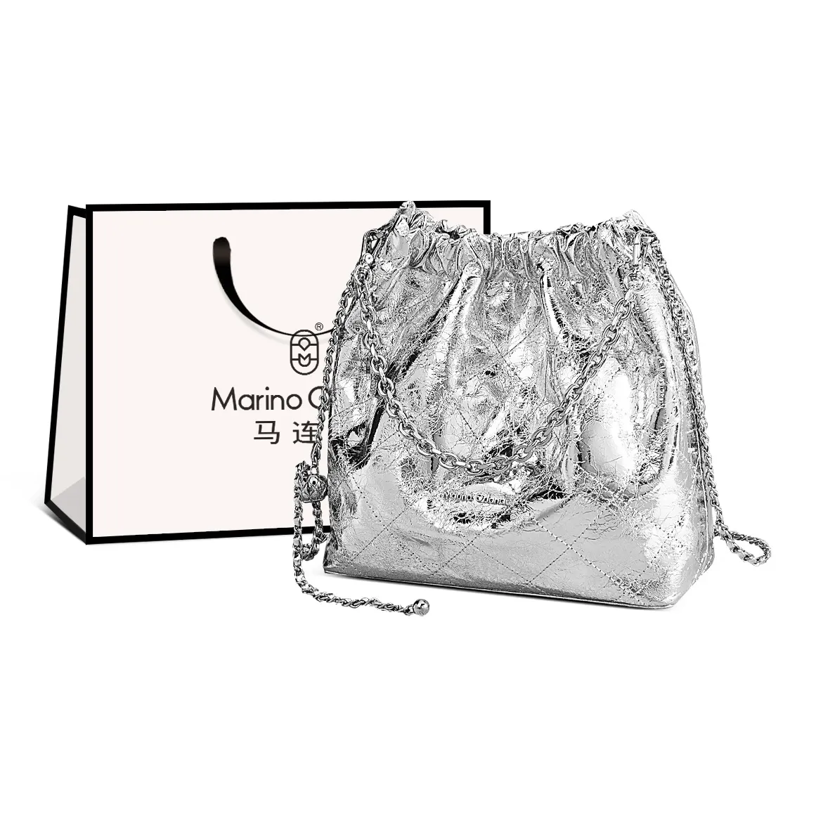 MARINO ORLANDI Коровья кожа Синтетическая кожа Тоут Сумка-ведро Сумки через плечо Сумка на плечо Женская серебряная черная