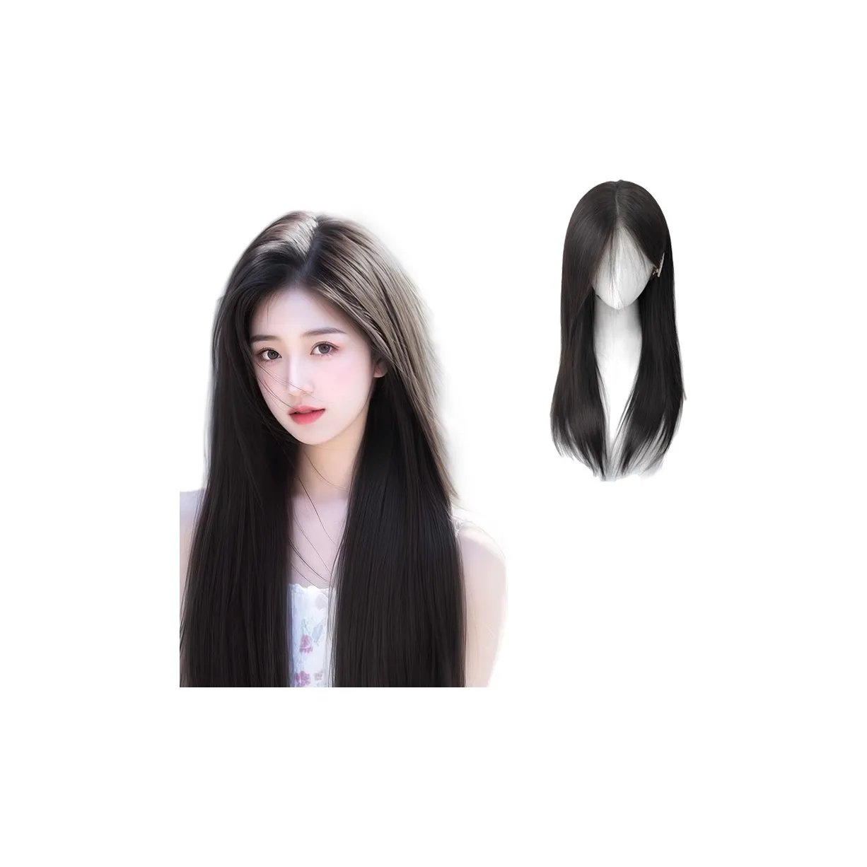 WANWANFENG Белый лунный свет Черный длинный Straight Парики