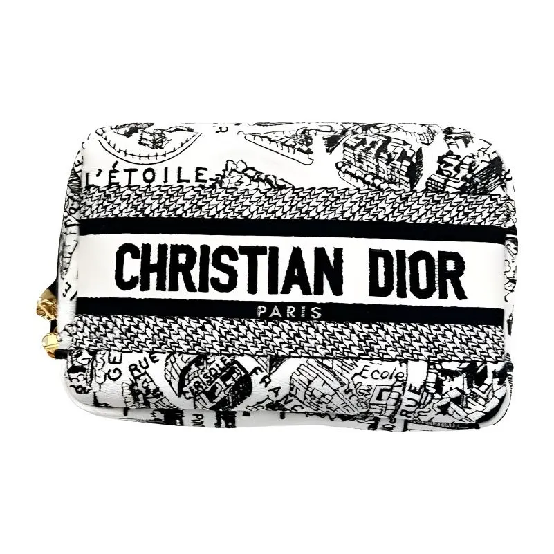 DIOR Холщовая сумка Makeup Bag маленькая женская черная и белая
