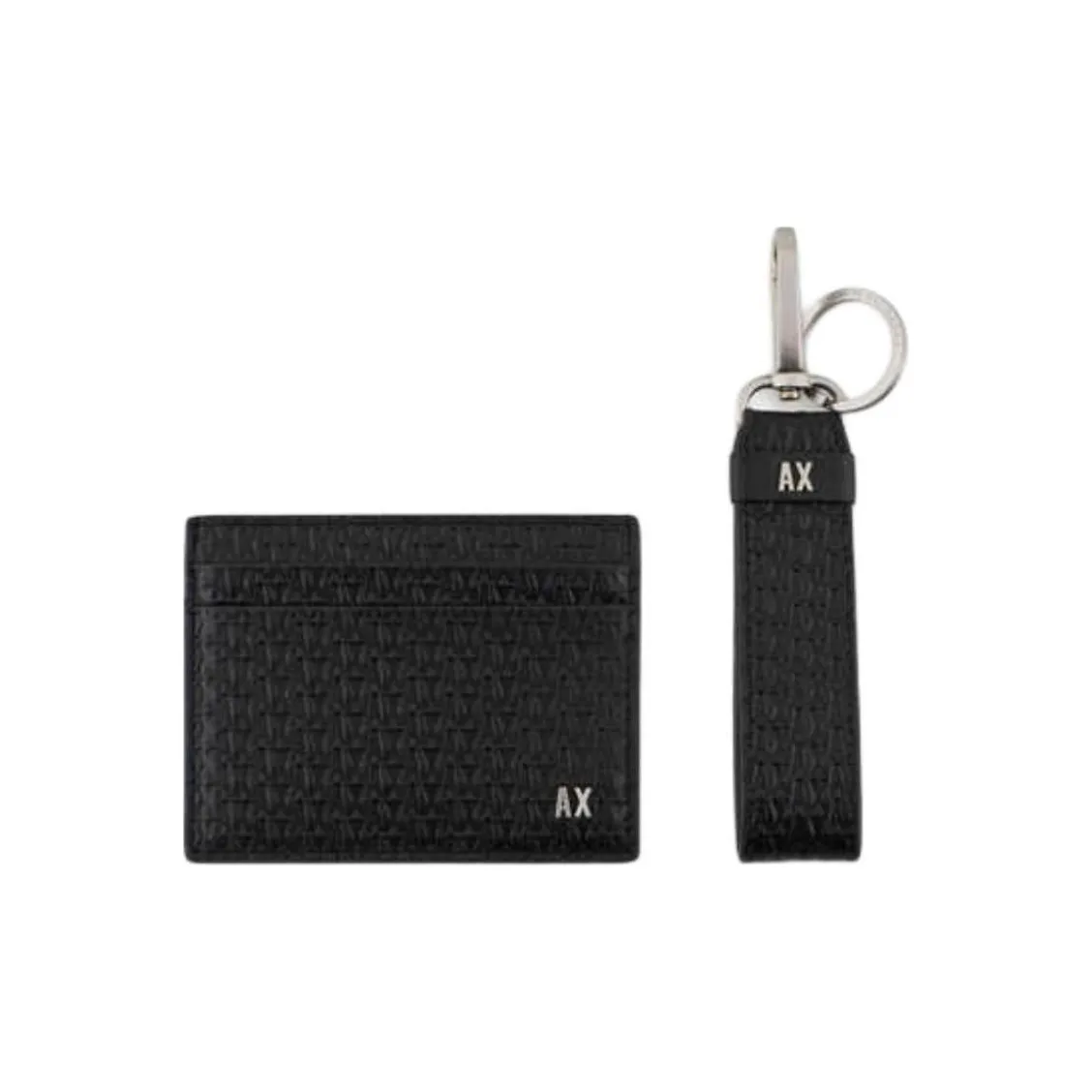 ARMANI EXCHANGEAE Корова Кожа Держатель для карт Брелок Комбо Набор Мужской Черный