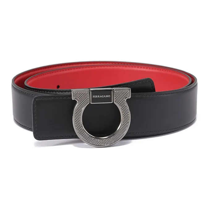 Ferragamo Ремни из коровьей кожи Мужской Черный Красный 3,5 см