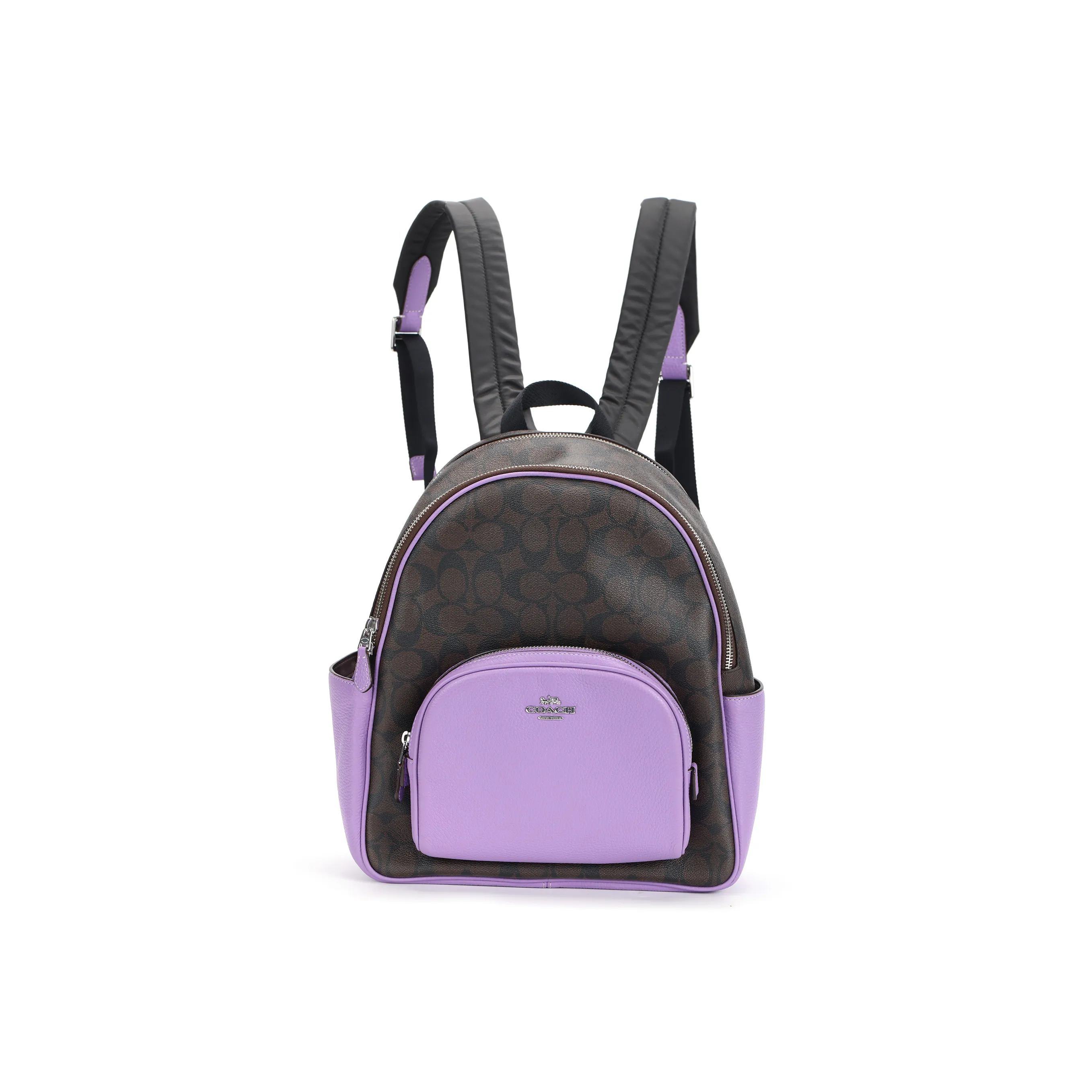 COACH Court Canvas With Leather Backpack Medium Size Women's Purple & Coffee