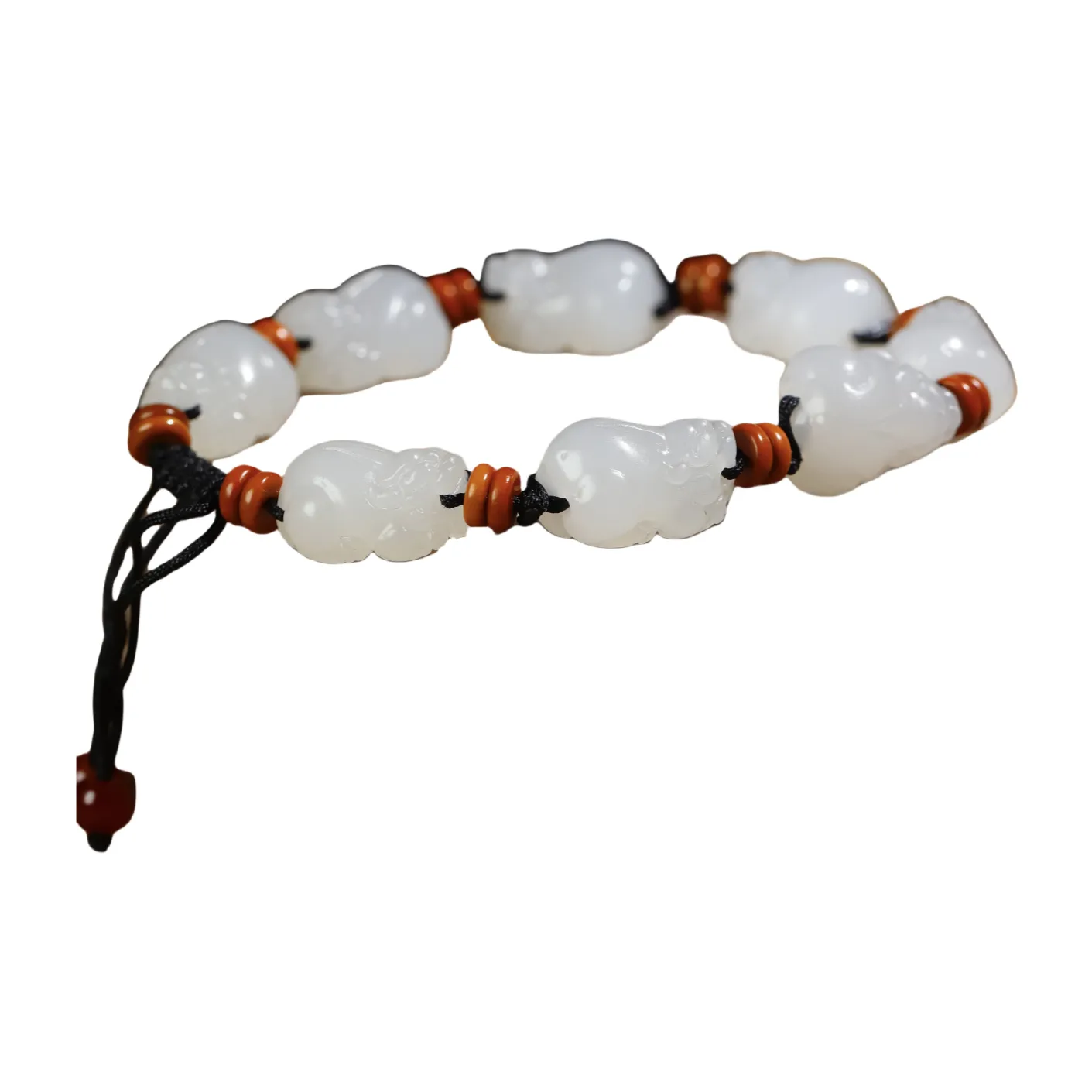 Jade Charm Yao Hetian Jade Handheld Beaded Bracelet White Jade/Pale Greenish White Jade Unisex